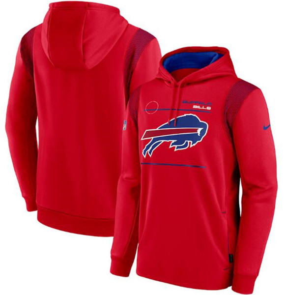 Men's Buffalo Bills 2021 Red Sideline Logo Performance Pullover Hoodie